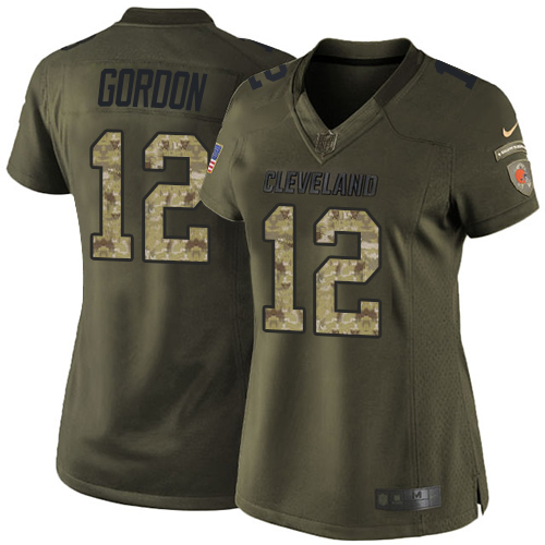 Women's Limited Josh Gordon Nike Jersey Green - #12 Salute to Service NFL Cleveland Browns